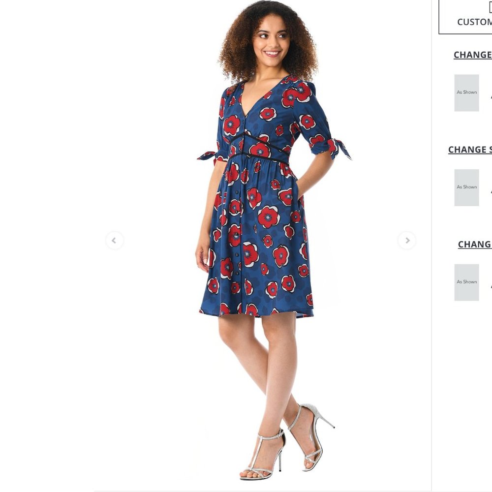 eShakti Tie Cuff Floral Print Crepe Dress 1x 16 18 EUC with slip!